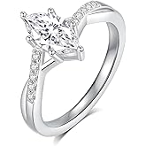 JEYHLOPX Marquise Cut Moissanite Engagement Ring For Women 18 K White Gold Plated S925 Sterling Silver Modern Ring For Her