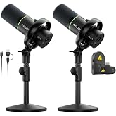 MAONO PD200W Hybrid Wireless Podcast Equipment Bundle for 2, XLR USB Dynamic Microphone Kit with 2 Desktop Stand(PD200W Bundle for 2+Camera Receiver)