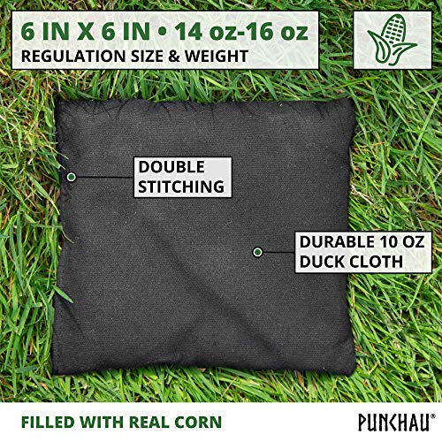 Punchau Corn Filled Cornhole Bean Bags - Set of 8 Bags for Corn Hole Toss Game - Regulation Size & Weight - 4 Orange and 4 Black