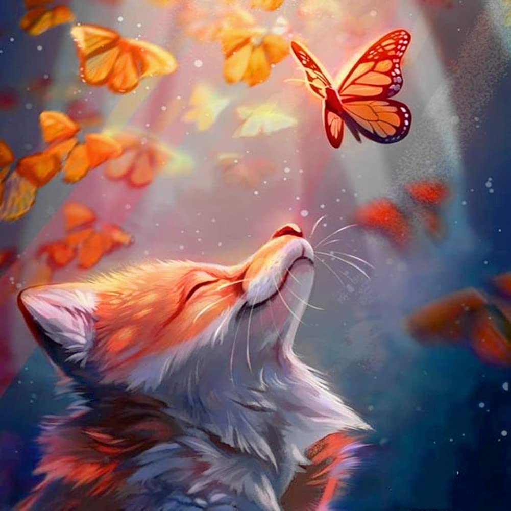 YEESAM Art Pre Printed Cross Stitch Kits for Adults Beginners, Fox and Butterfly Anime 11CT Stamped 36X36cm Embroidery Kit Wall Art Home Decor (Fox)
