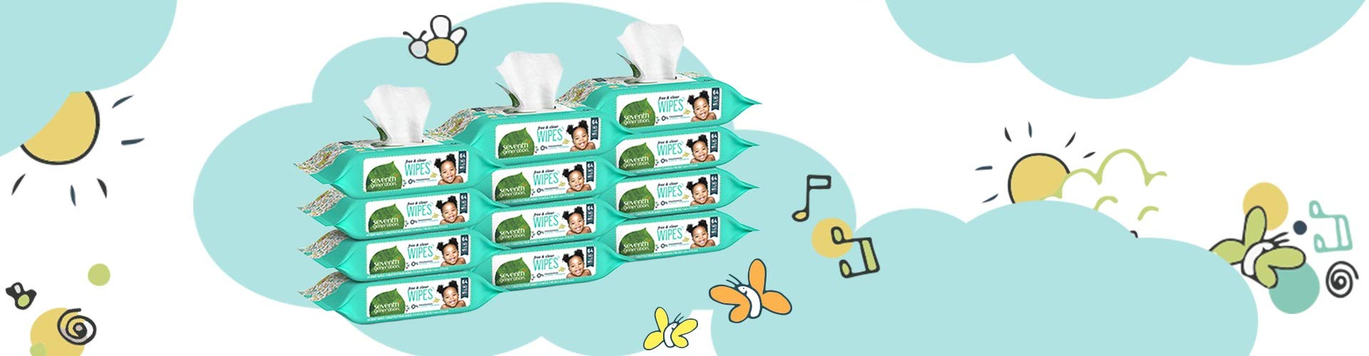Seventh Generation Baby Wipes, 768 count, Made for Sensitive Skin, Refill with Tape Seal, 64 Count (Pack of 12)