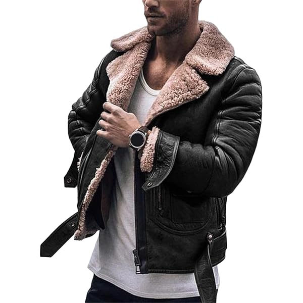 Faux Pu Leather Jacket for Men Fleece Sherpa Lined Short Coats