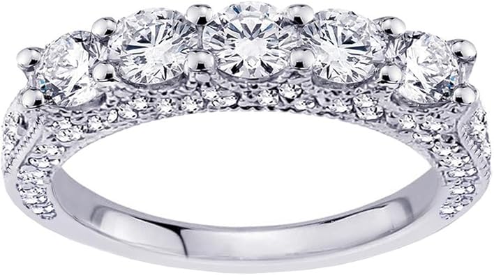 VIP Jewelry Art 1.80 CT TW 5-Stone Diamond Encrusted Anniversary Wedding Ring in Platinum