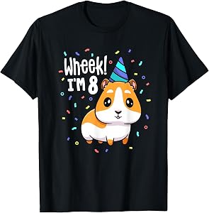 Guinea Pig Birthday Party Wheek Kids 8 Year Old 8th Outfit T-Shirt