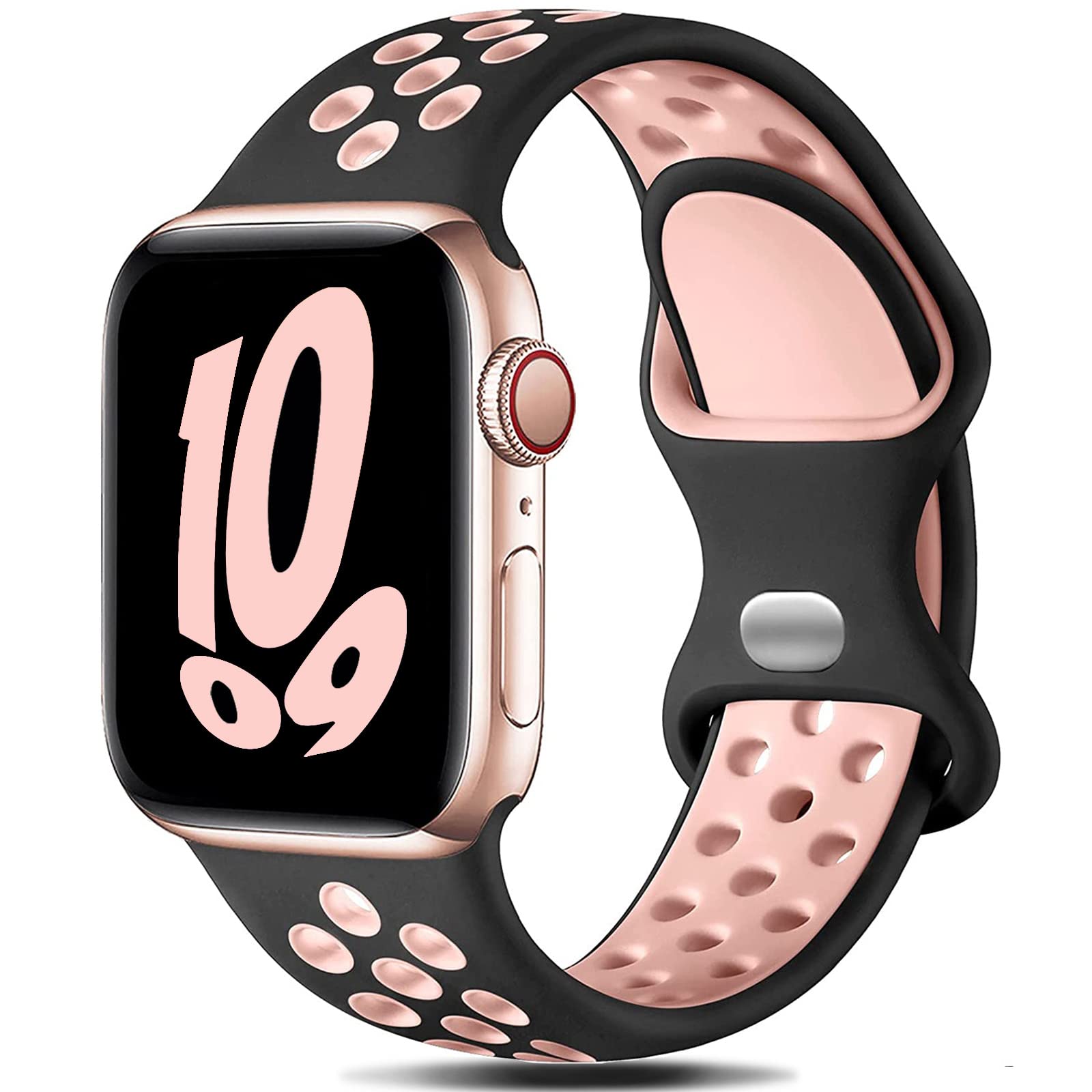 Sport Strap Compatible with Apple Watch Straps 44mm 42mm 45mm 46mm 49mm 41mm 40mm 38mm,Breathable Silicone Sport Band Replacement for iWatch Series Ultra 10/9/8/7/6/5/4/3/2/1/SE Men Women
