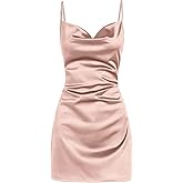 ZAFUL Women's Satin Sleeveless Spaghetti Strap Mini Dress Sexy Slip Cowl Neck Silky Cocktail Party Dresses