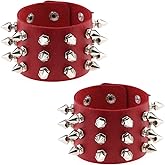 FM FM42 Multicolor PU Simulated Leather Silvert-tone Spikes Rivets Adjustable Buckle Bracelet, Pack of 2 PCs
