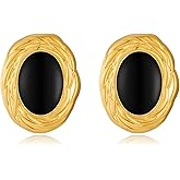 RAUCHBE RAUCHBE Big Chunky Gold Earrings for Women Vintage Black Oval Earring Onyx Statement Earrings Trendy Jewelry