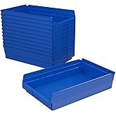 Akro-Mils 30178 Plastic Shelf Bins, Heavy Duty Storage Bins for Garage, Closet, and Drawer Organization, 18-Inch x 11-Inch x 4-Inch, Blue, 12-Pack