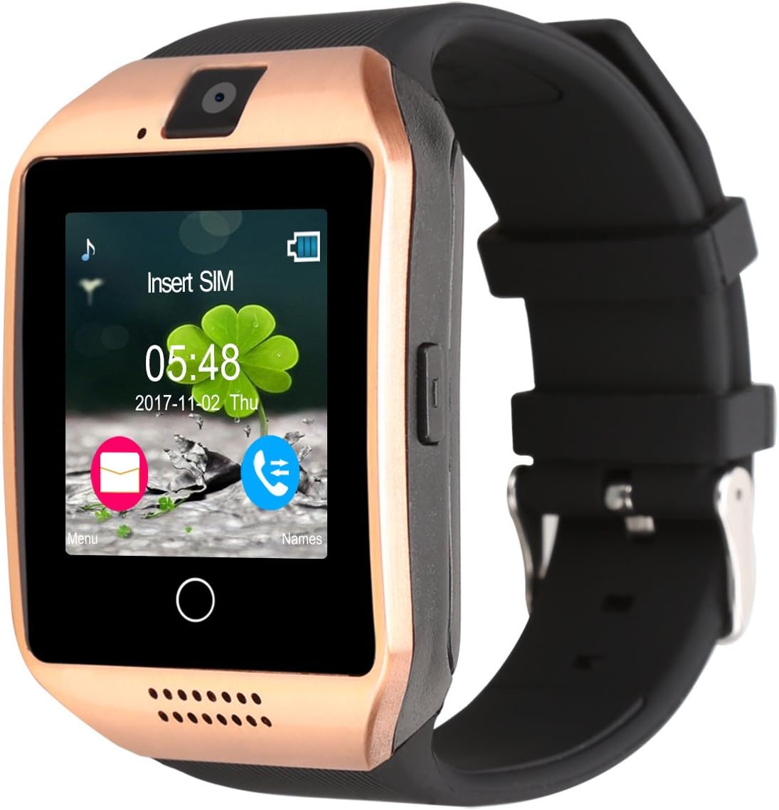 Padgene Q18 Bluetooth Smart Watch with Camera Support SIM Card & TF Card Pedometer Fitness Tracker Watch for Android & iOS (Black-Gold)