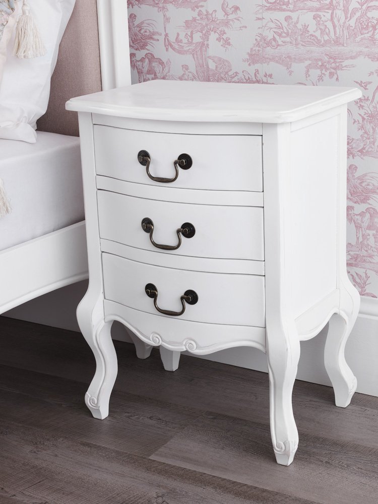 Bedside Tables Juliette White 3 drawer Bedside Table with crystal