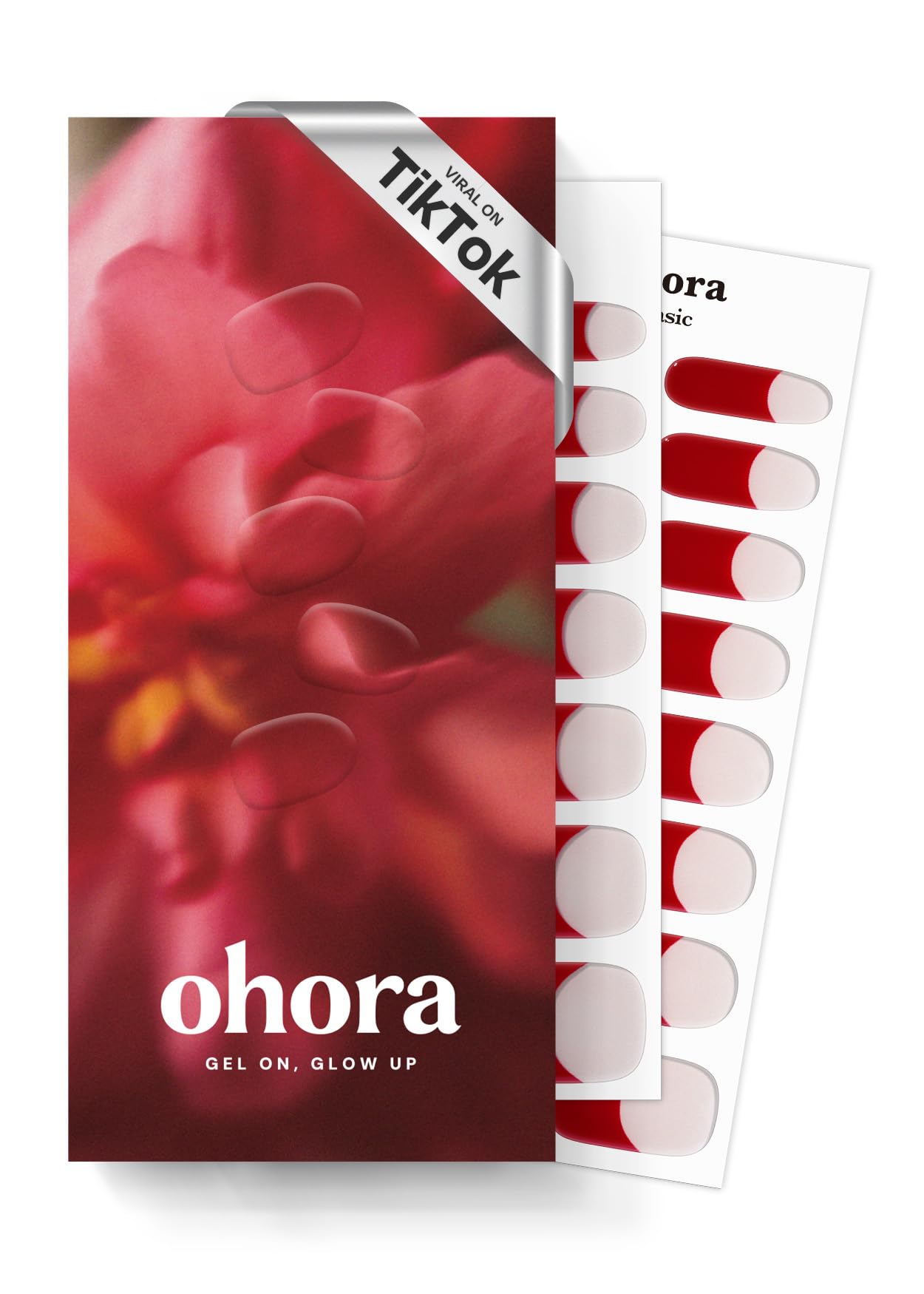 Photo 1 of ohora Semi Cured Gel Nail Strips (N Ruby French) - Red, French, Works with Any UV/LED Lamps, Salon-Quality, Long Lasting, Easy to Apply & Remove - Includes 2 Prep Pads, Nail File & Wooden Stick