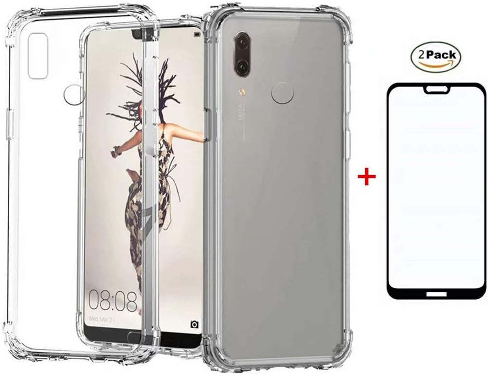 Huawei Mate 20 X Case Lanpangzi TPU Silicone Air Cushion Technology Soft Transparent Cover + 2*Tempered Glass Screen Protector Anti Scratch Protective Case