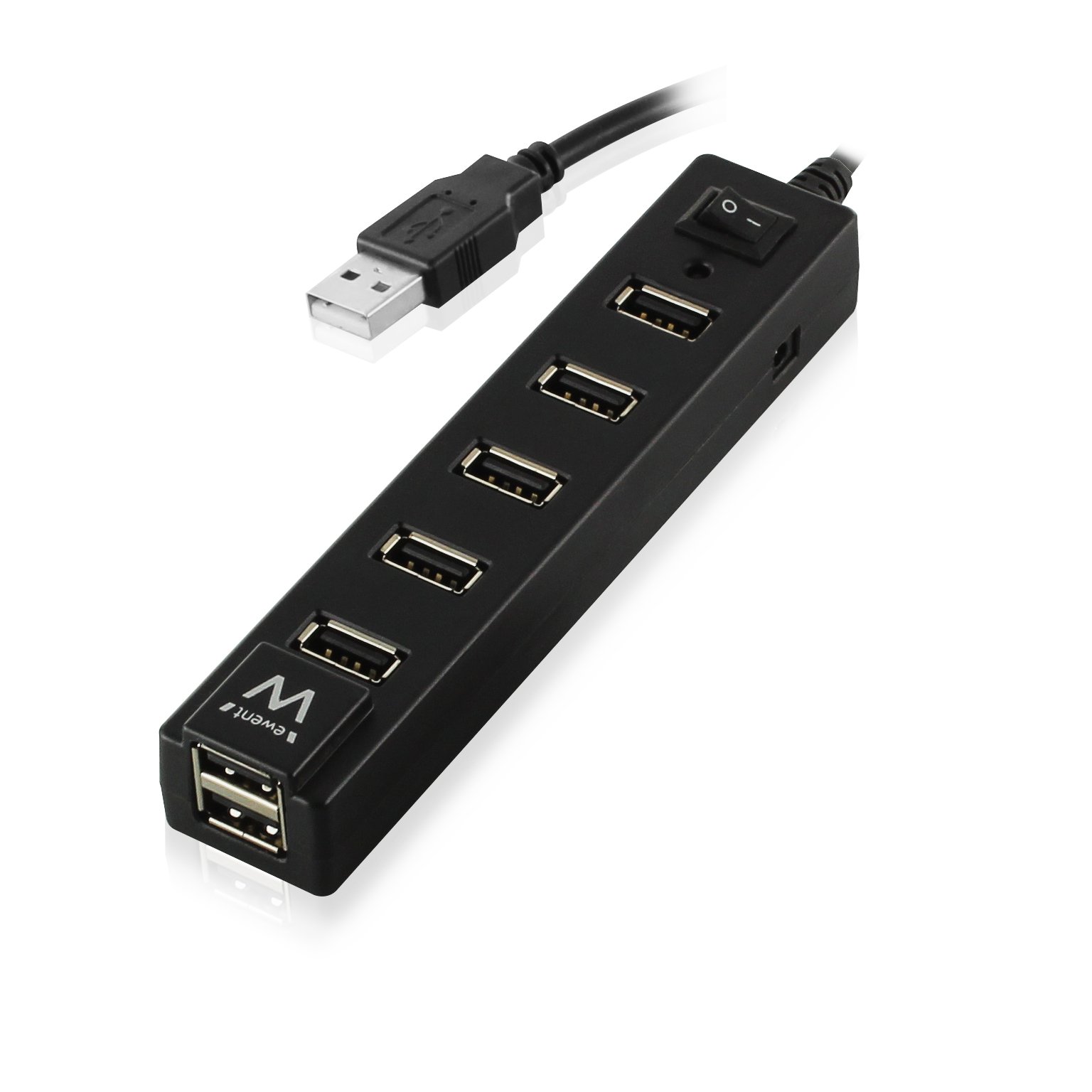 ewent EW1130 USB 2.0 Hub, 7 USB 2.0 480 Mbps ports with power-saving ON/OFF switch, Compatible Windows PC, Notebook, Ultrabook, MacBook, Tv Box, 65cm cable, black