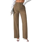 Pink Queen Women's Dress Pants Elastic High Waist Straight Leg Office Slacks Pull On Business Casual Trousers Work Pants