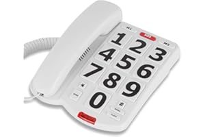 Lativu Landline Phones for Seniors, Simple Big Button Phone for Seniors, White Telephone Landline Phones with 3 One-Touch Dialing/Adjustable Volume/LED Call Alert for Elderly Use