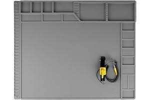 Kaisi Large Soldering Mat,Silicone Solder Mat,Soldering Mat Heat Resistant 932°F Magnetic Work Mat,Electronic Solder Pad with Anti Static Wrist Strap for Soldering Station,Laptop,Watch Repair(Grey)