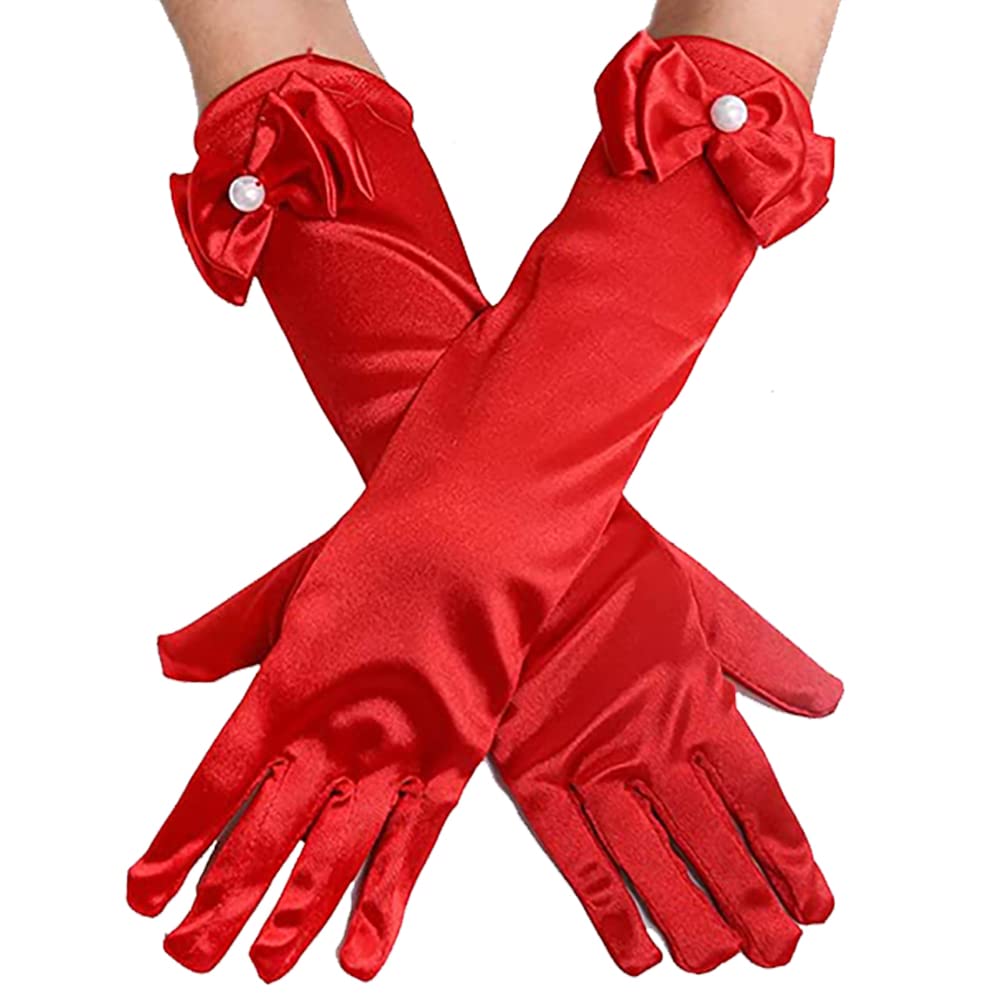 L-Peach Kids Satin Bowknot Formal Gloves Girl's Princess Costume Gloves for Bride Party Halloween Christmas Cosplay