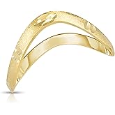 Floreo 10k Yellow or White Gold 2mm Satin and Diamond Cut Finish Curved Waved Stackable Thumb Ring
