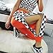malianna Women Pantalon Femme Side Checkerboard Zipper Orange Trousers Plaid Patchwork Pencil Pants (M)