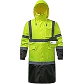 DPSAFETY Reflective Rain jackets for men waterproof,Hi Vis Rain Coat With 3M Reflective Strips,High Visibility Class 3 Rain Gear With 2 large pockets,Zipper,Black Bottom Lime,XL
