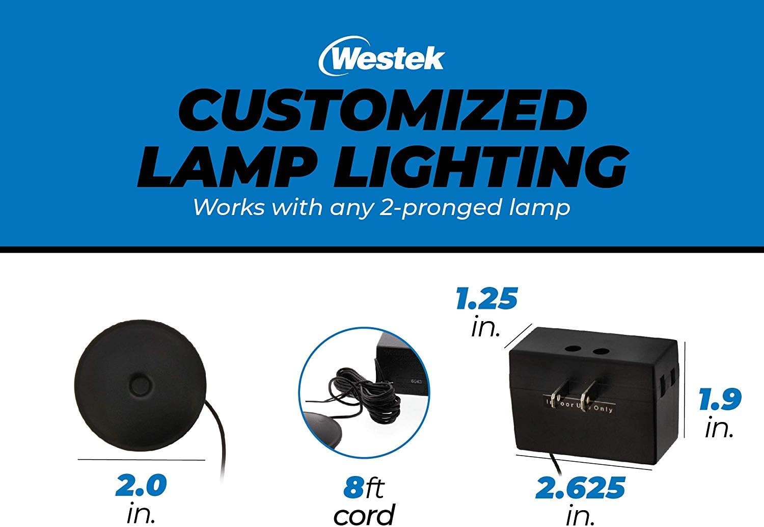 Westek Dimmer Switch for Lamps – Plug In Dimmer Switch with Touchpad Control, 2 Pack – 200W, 3 Level Dimmer – Light Dimmers for Lamps are Ideal for Bedside and Hard to Reach Lamps – 6043BC - - 
