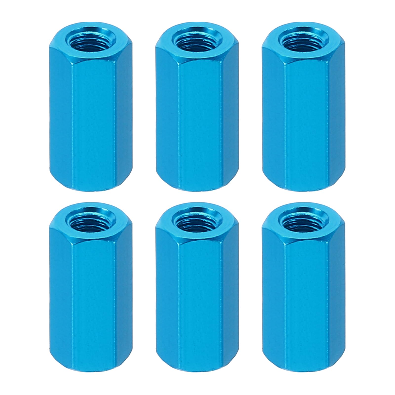 PATIKIL M3 Hex Nuts, 6pcs M3 Threaded Spacers Aluminum 12mm L Female Metal Spacer Screw Standoff for M3 Screw Bolts RC Car Drones Stacks Motherboard, Blue