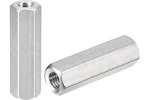 uxcell M8 x 1.25-Pitch 45mm Length Coupling Nuts, 2pcs 304 Stainless Steel Metric Hex Rod Coupling Nuts