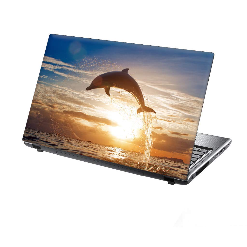 TaylorHe 13-14 inch Laptop Skin Vinyl Decal with Colorful Patterns and Leather Effect Laminate MADE IN BRITAIN Dolphin Sunset