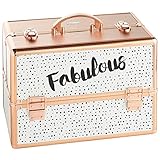 Beautify Large Cosmetic Organizer Case - 14" Professional Aluminum Makeup Storage Box (Spotted 'Fabulous' Beauty Train Case with Lock)