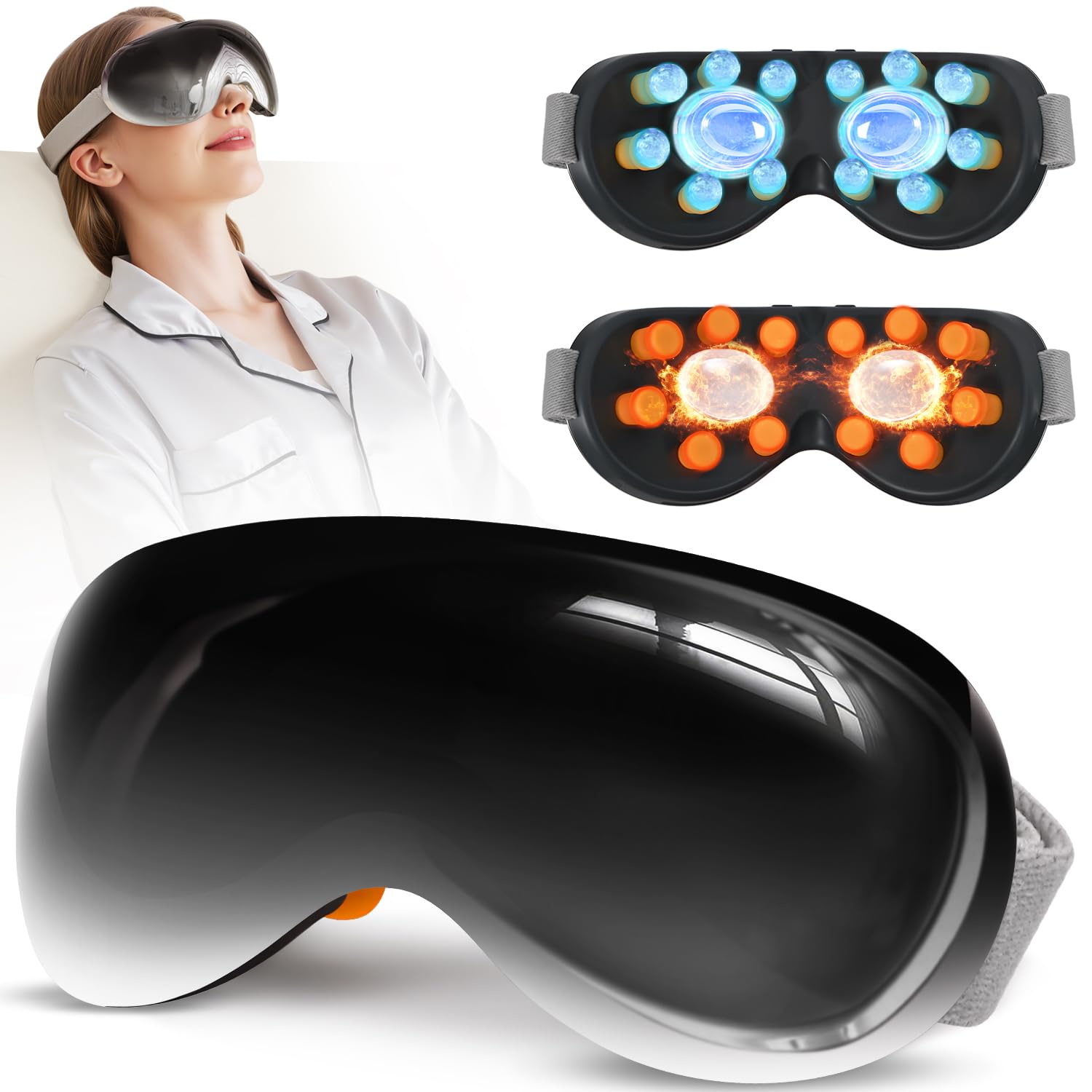 Photo 1 of GANOEL Eye Massager with Heat and Cooling for Migraines – 14 Massage Nodes for Eye Strain Relief, Rechargeable Bluetooth Music, Improve Sleep, Birthday & Holiday Gifts for Women and Men (Black)