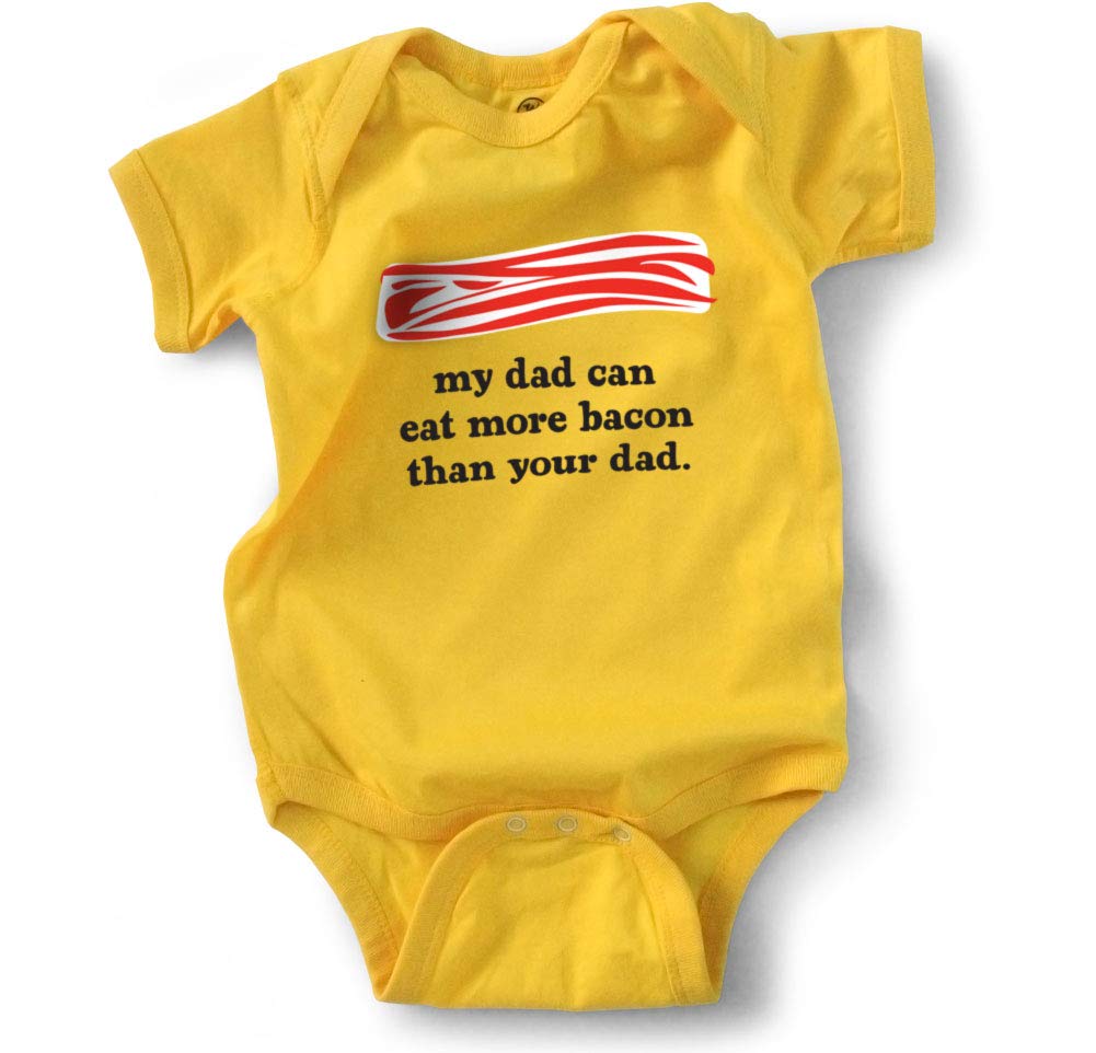 Wrybaby Funny Baby Bodysuit |My Dad Can Eat More Bacon| Yellow, 0-6M