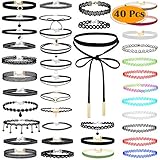 Paxcoo 40Pcs Black Chokers Necklaces Velvet Tattoo Neck Chocker for Women Ladies Teen Girls Kids