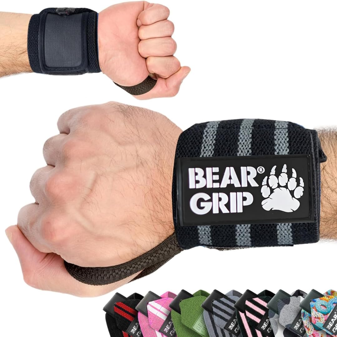BEAR GRIP - Weight lifting wrist support wraps (Sold in pairs) (BLACKGREY)