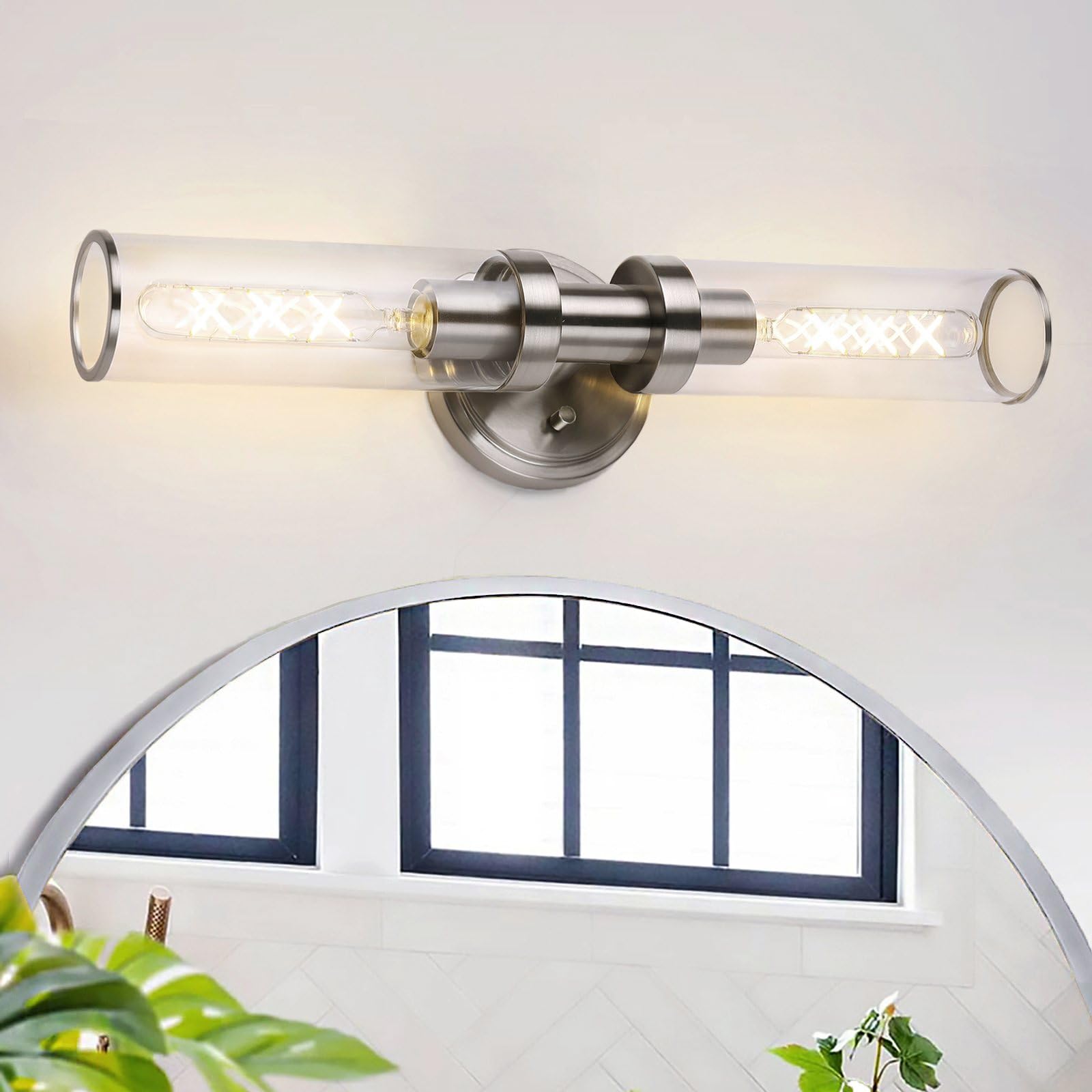 Photo 1 of Bathroom Light Fixtures Over Mirror, 18 inch Elegant 2 Light Modern Industrial Wall Sconces Vanity Lights, Clear Glass & Brushed Nickel Finish Perfect for Bathroom Hallway (Bulb Exclude)