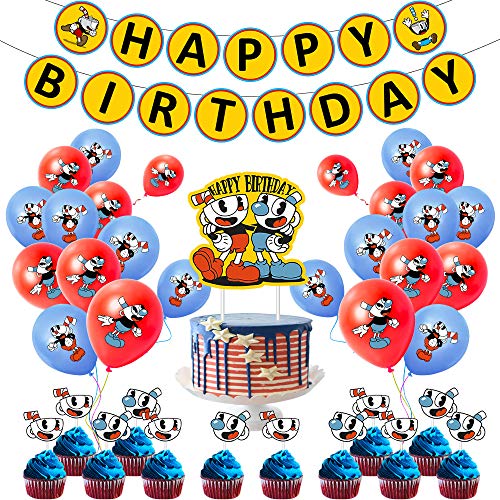 SANXDI Party Decoration Set Cartoon Game Kids Happy Birthday Supplies With Banner Latex Balloon Cake Toppers Accessories…