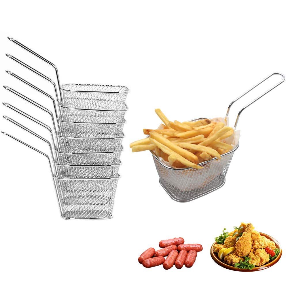8 Pcs Mini Fry Baskets, Dveda Stainless Steel Chip Serving Frying Baskets, Mesh French Chip Deep Frying Basket Strainer, Table Serving Food Presentation Tool for Chips, Onion Rings, Chicken Wings