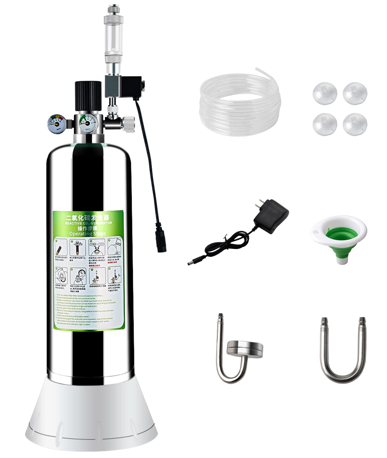 Photo 1 of ZRDR CO2 Generator System Carbon Dioxide 2L with Dual Gauge Display Pressure Gauge Automatic Pressure Relief Valve Bubble Counter for Plants Aquarium, Stable Output