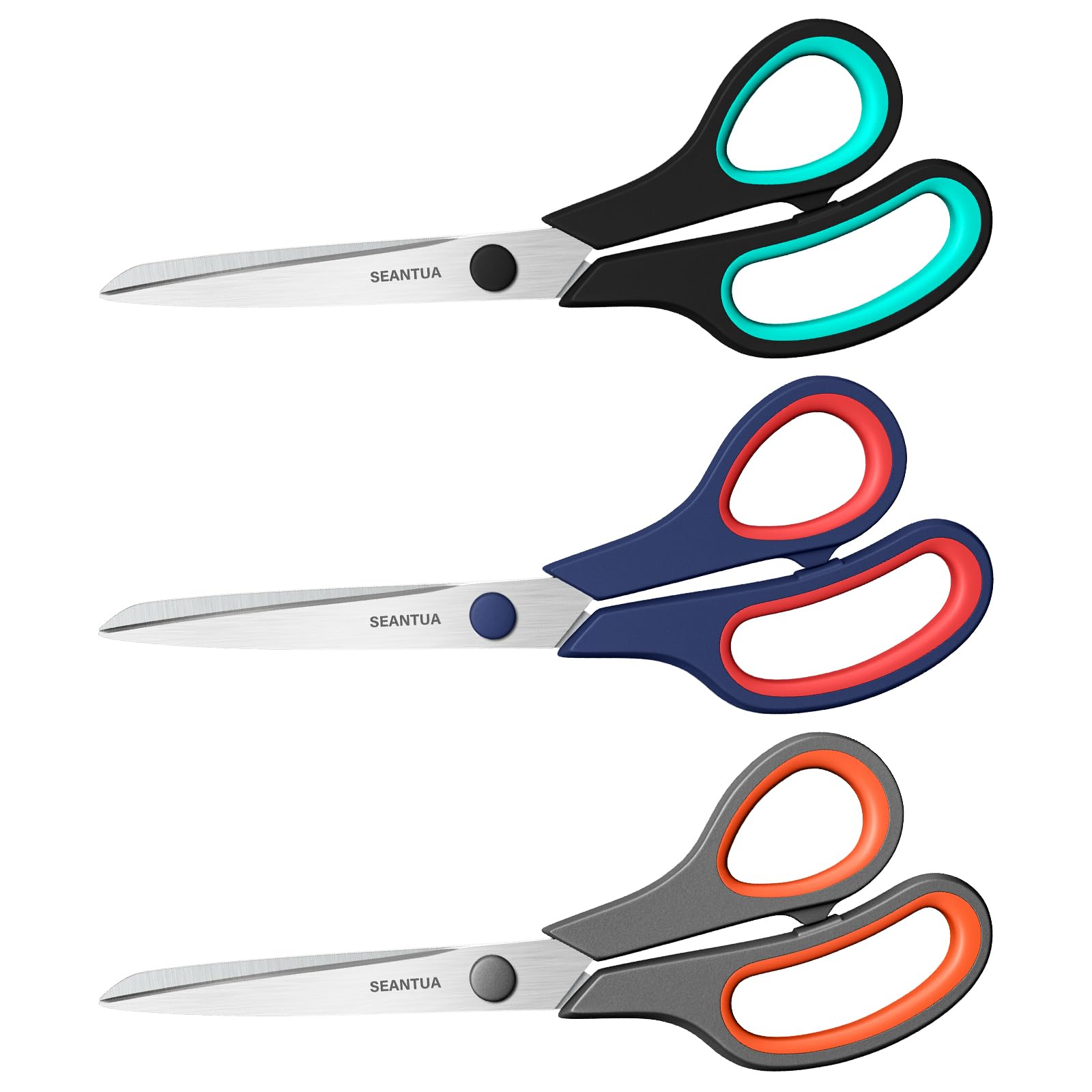 Scissors 3 Pack, 8'' Multipurpose Scissors with Ultra Sharp 2.5mm Thick Blades, Easy Grip Handle, Heavy Duty Stainless Steel Scissor for School Office Craft Home, Right/Left Handed
