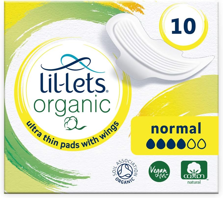 Lil-Lets Organic Cotton Normal Pads, 10 Count, Ultra Thin, with Wings, for Light to Medium Flow GOTS Certified, Plastic Free - Image 3
