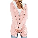 Sidefeel Women's Cardigan Sweaters Hooded Fleece Lined Button Down Front Jackets Winter Coat with Pockets
