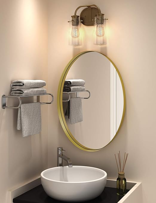 Amazon Com Oval Metal Framed Wall Mirror Bathroom Decorative Wall Mounted Mirror 18x28in Gold Clean Vanity Mirror For Living Room Entryway Bedroom Kitchen Dining