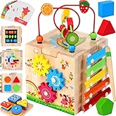 Batlofty Wooden Activity Cube, 8-in-1 Montessori Toys for 1 2 Year Old Girl Boy Toddler| Sensory Educational Learning Toys 12-18 Months | 1st Birthday Gifts, Bead Maze | Bonus Sorting & Stacking Board