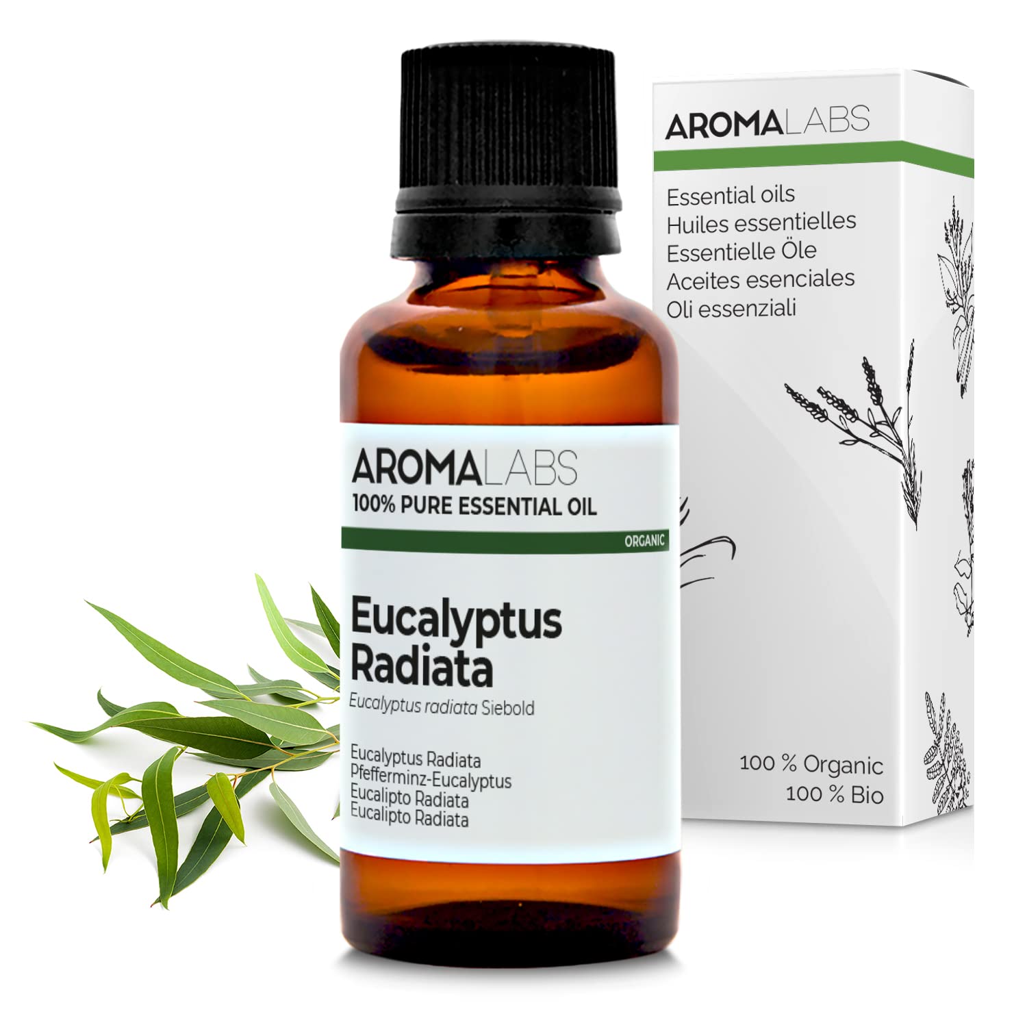 Bio - Eucalyptus Radiata Essential Oil - 30mL - 100% Pure, Natural, Chemotyped and AB Certified - AROMA LABS (French Brand)