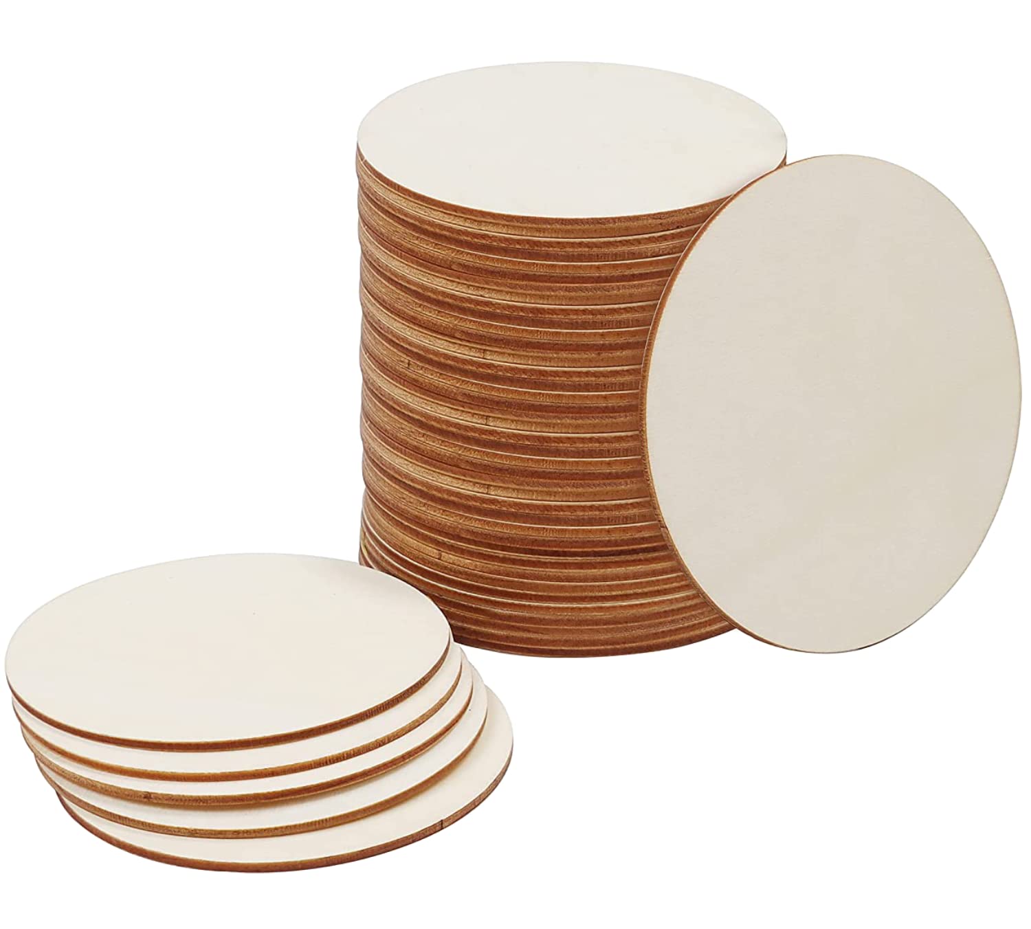 Thiecoc Round Wood Discs for Crafts 30Pcs 10cm Wooden Cutout Tiles Wood Circles Round Slices Painting and Christmas Decorations,Home Decoration,DIY Craft Coasters for Painting Writing