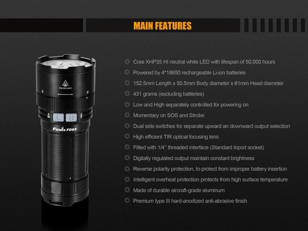 fenix fd65 led flashlight HM65R-DT Trail Running Headlamp In addition to the on/off and mode switching functions Fenix LD36R 3600 Lumens USB-C
