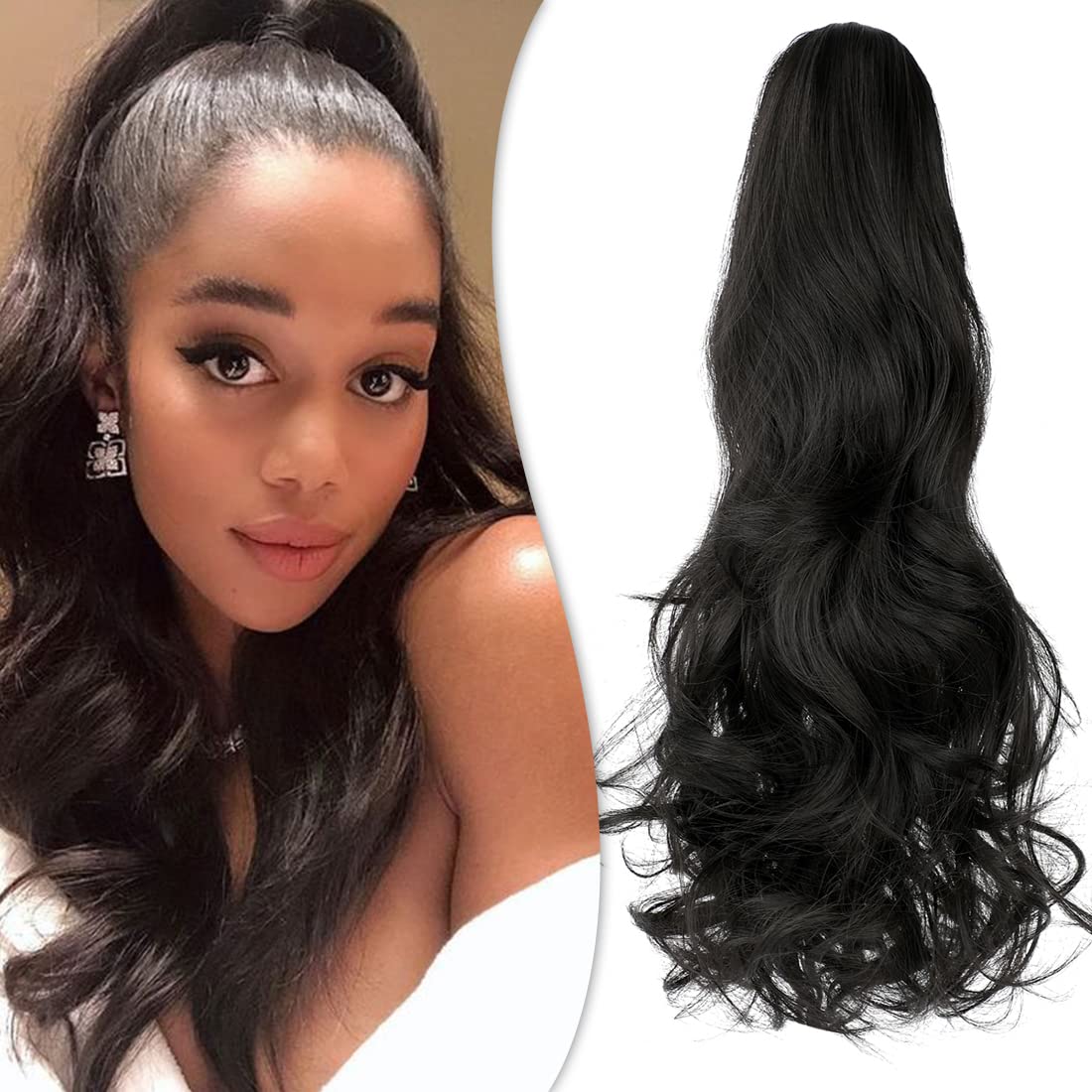 Photo 1 of Mitrygreen Claw Clip Ponytail Extension 18" Clip in Wavy Ponytail Hair Extensions Long Pony Tails for Women Extensions Natural Black Wave Hairpiece