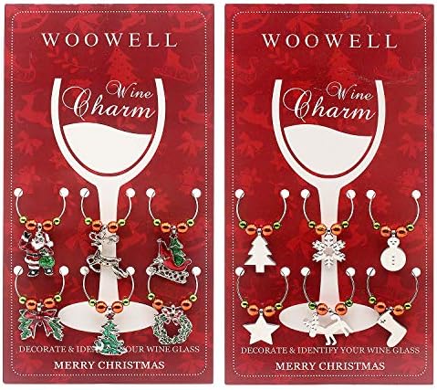 Woowell Wine Charms for Glasses Stemmed Goblet Christmas Theme Wine Glass Tags Ring Markers(12pcs-Silver)