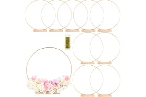 MJRASG 10 Pack Floral Hoop with Holders and 38-Yard Paddle Wire 14 Inch Metal Rings for DIY Centerpiece Table Decorations Crafts Macrame Rings Hoop Wreath Dream Catcher Rings Wedding Christmas Wreaths, Gold