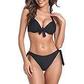 RELLECIGA Women Push Up Bikini Set Knot Front Underwire Swimsuits Low-Rise Bathing Suit
